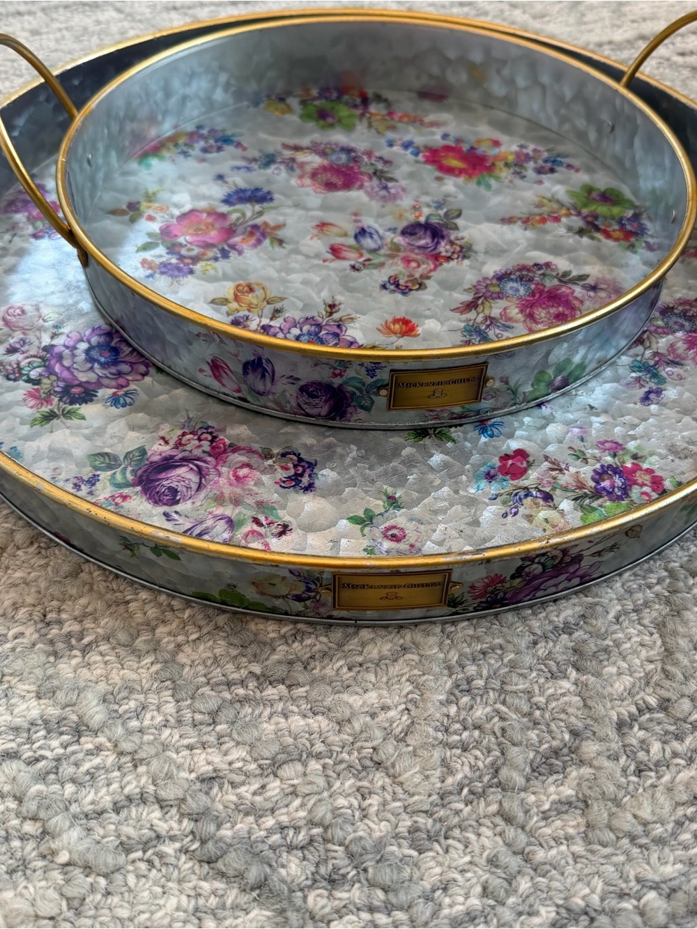 Mackenzie Childs Flower Market Galvanized Serving Trays, Set of 2 - Picture 3 of 7